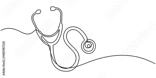 Fototapeta Continuous Line Drawing of Healthcare Icon. Hand Drawn Symbol Vector Illustration, continuous single drawn one line stethoscope freehand drawn picture silhouette, doctors day Continuous one line art.