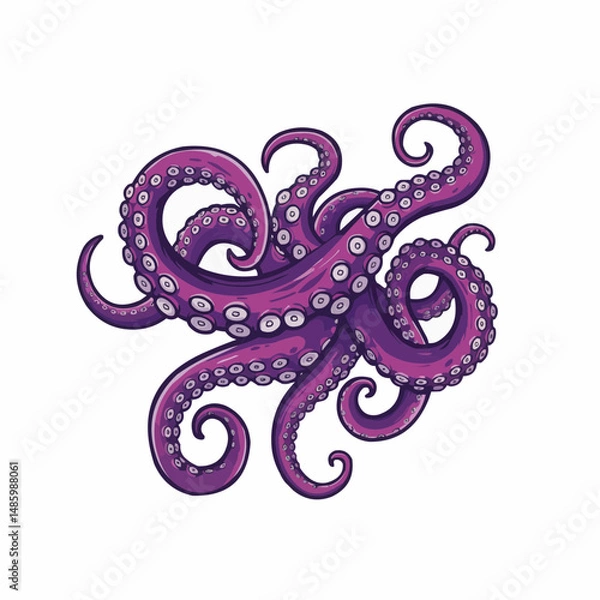 Obraz Purple tentacles curl on a white surface, graphic and vibrant illustration