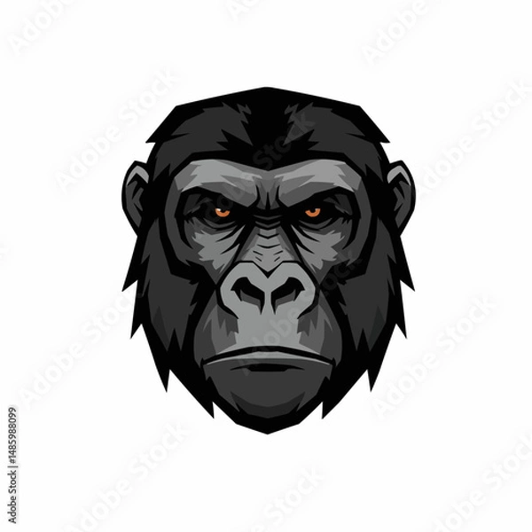 Fototapeta A stylized gray gorilla illustration with piercing orange eyes stares intently forward