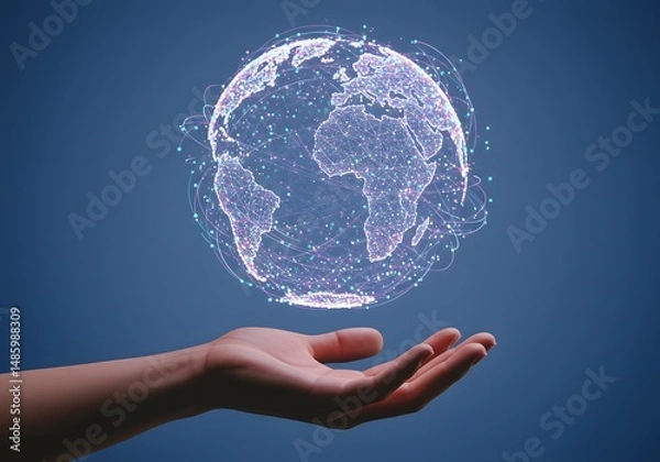 Obraz Digital earth floating in palm of hand