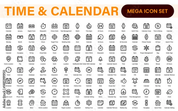Fototapeta Time, clock and Calendar related line icon set. modern line icon illustration collection