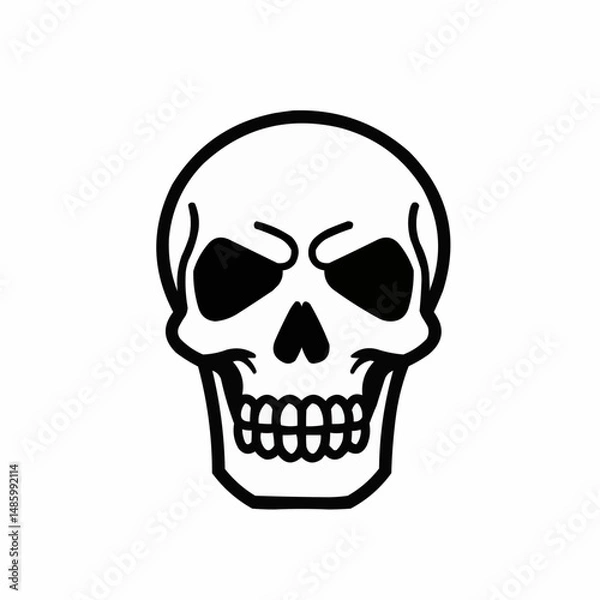 Fototapeta Bold line skull. Minimalist horror icon on white background. Skull, partial