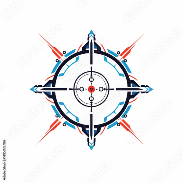 Obraz Stylized graphic design with geometric, sharp shapes in red, blue, and dark blue colors