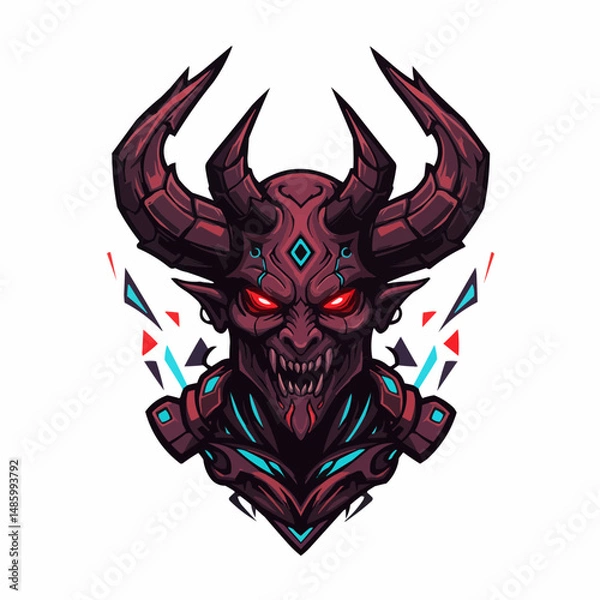Obraz Illustration of a horned creature, dark and imposing, with glowing eyes and sharp details