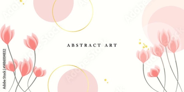 Obraz Abstract art background vector. Luxury minimal style wallpaper with golden line art flower and botanical leaves, Organic shapes, Watercolor.