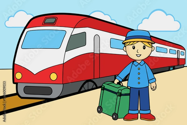 Obraz Arrival.Travel on train.Tourist passenger on platform