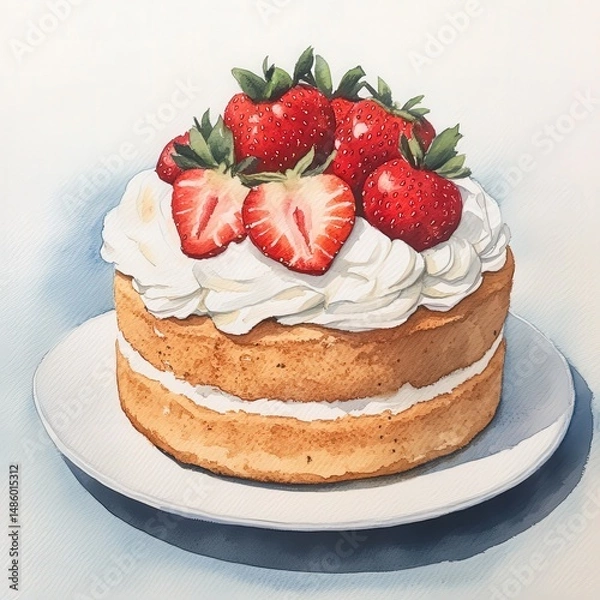 Obraz Delicious Strawberry Shortcake with Fresh Whipped Cream Topping