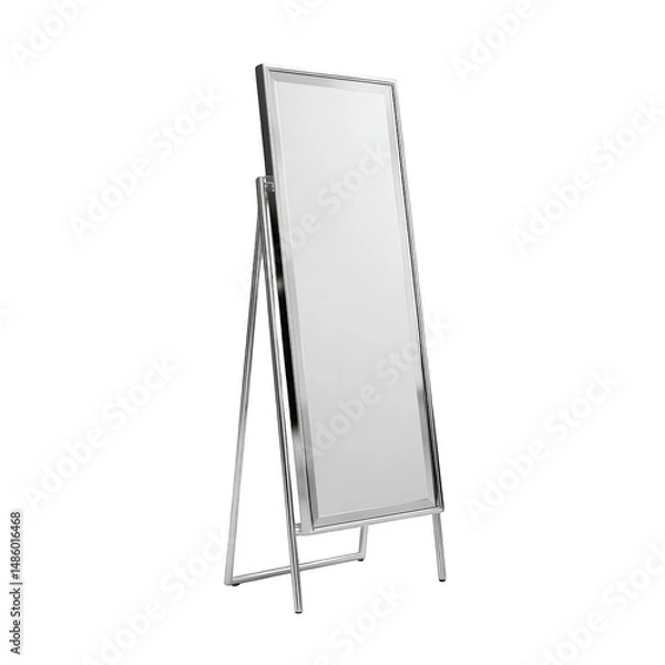 Fototapeta Standing mirror with chrome frame isolated on a transparent background