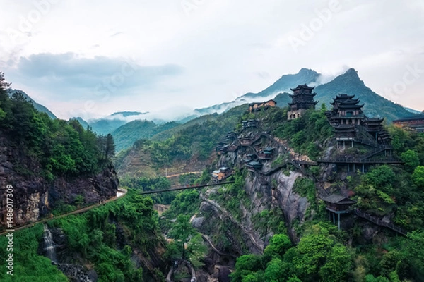 Fototapeta Mountainous Landscape with Ancient Architecture