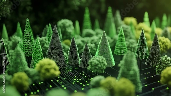 Obraz Bright dashboard of green metrics shaped like abstract trees