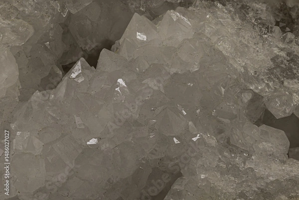 Fototapeta White crystal cluster inside a natural geode formation. Ideal for geology, mineralogy, earth science, or decorative mineral-themed educational and commercial stock use