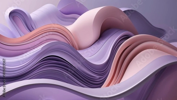 Fototapeta Abstract 3D render of flowing, pastel purple and pink waves. A calming and elegant design.