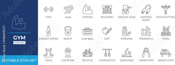 Fototapeta Gym line icon set. Solid line icon collection.