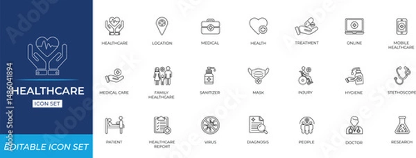 Obraz Healthcare line Icon Set. Solid line icon collection.