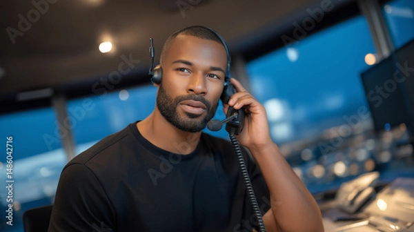 Fototapeta Emergency Dispatcher Coordinating Critical Communication in Crisis