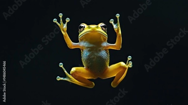 Fototapeta Yellow frog on black background, studio shot.