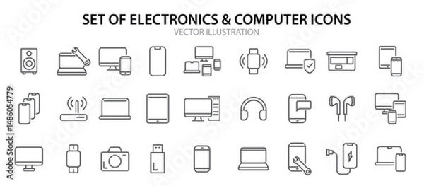 Obraz set linear electronics icons computer technology icons simple design vector illustration