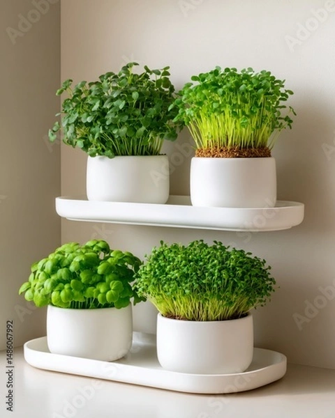 Fototapeta Minimalist home farming with indoor microgreens