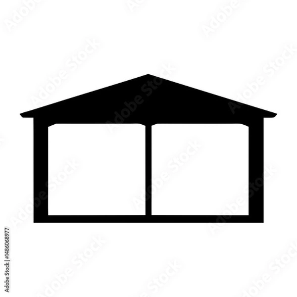 Fototapeta Silhouette of a Structure with Gabled Roof and Rectangular Openings