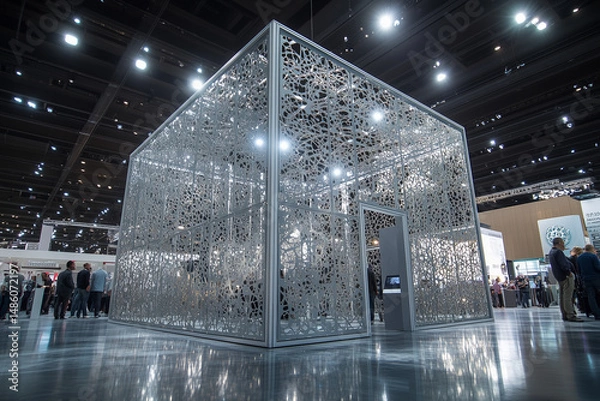 Fototapeta Glass Pavilion Structure with Patterned Panels for Exhibition Display