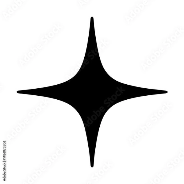 Fototapeta Four pointed star graphic, black shape, minimalist design on white background