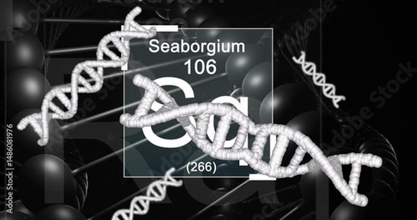Fototapeta Image of elements over dna and number on black background