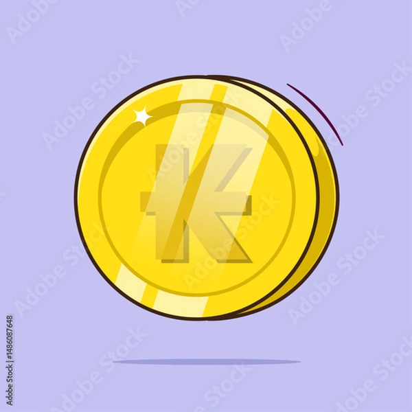 Fototapeta Kip golden coin of laos currency icon, mascot, symbol vector illustration with cute and flat style concept