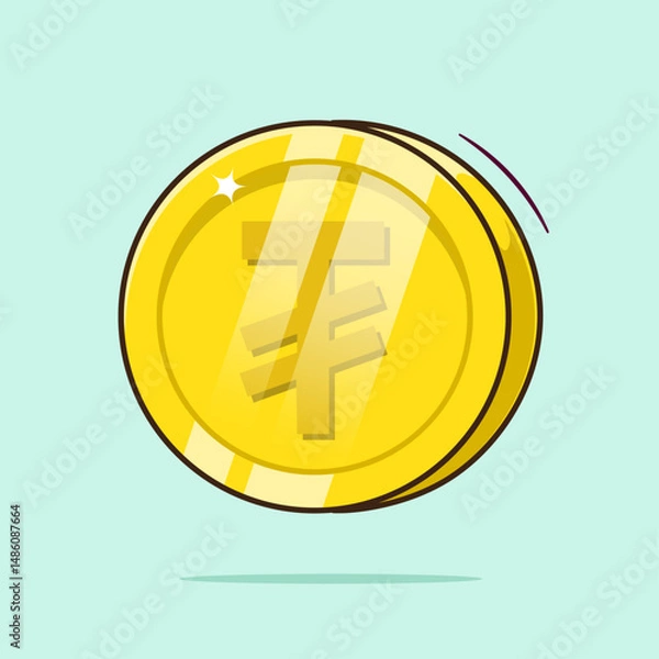 Fototapeta Mongolian tugrik gold golden coin currency symbol illustration vector with cute and flat style concept inside