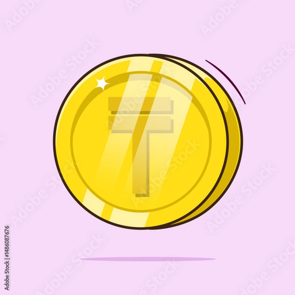 Fototapeta Kazakhstan golden coin currency symbol vector cartoon suitable used digital coin, web or apps