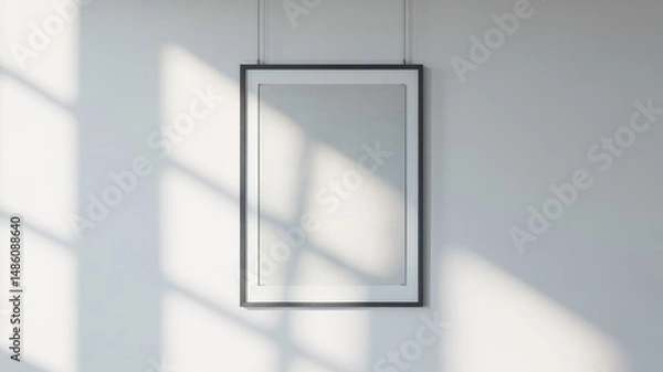 Fototapeta Wall-mounted frame casting shadows in a minimalist interior during daylight hours