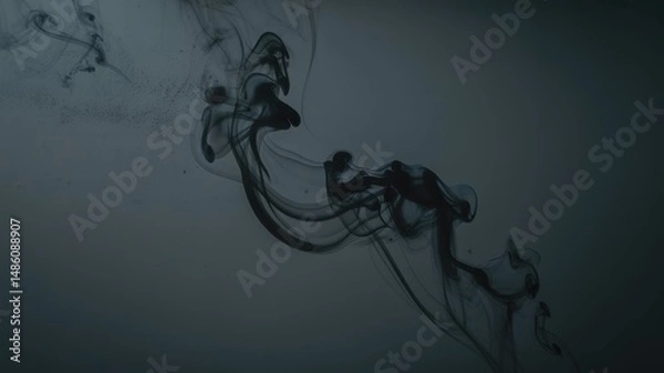 Fototapeta Abstract black smoke swirling elegantly across a dark background, creating mysterious patterns and shapes in mid-air