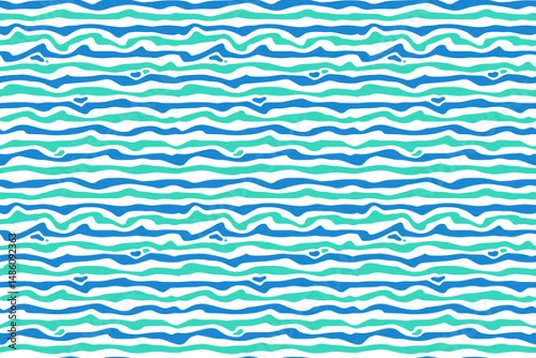 Fototapeta Abstract seamless pattern curved blue stripes on light white background. Print, vector illustration