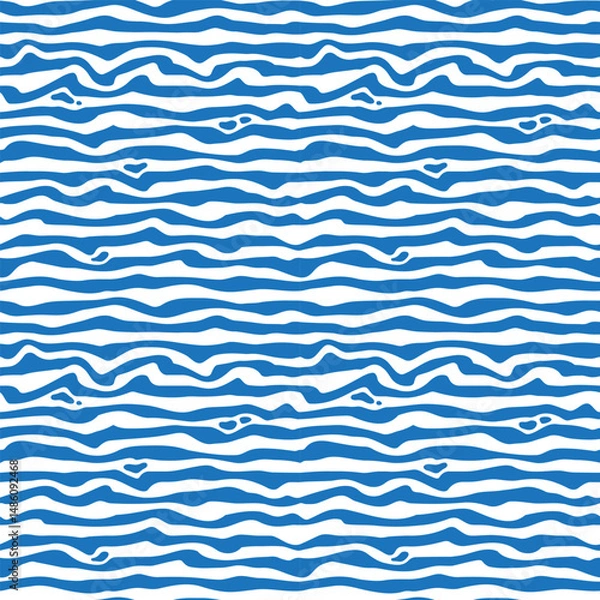 Fototapeta Abstract seamless pattern blue curved stripes on white background. Print, vector illustration