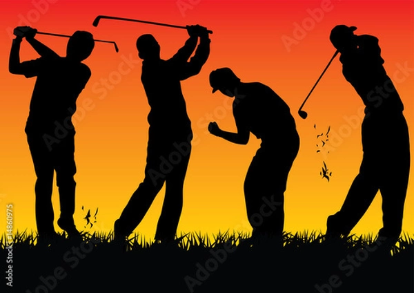 Obraz Vector graphic with 4 silhouette golf players