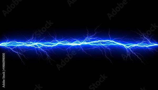 Obraz Blue Lightning Strike on Black Background