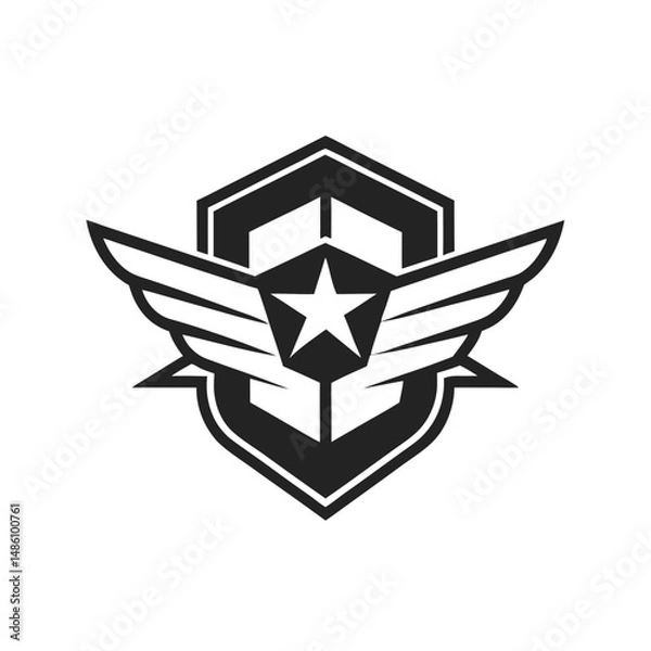 Obraz Star Emblem with Wings Minimalist Logo Design