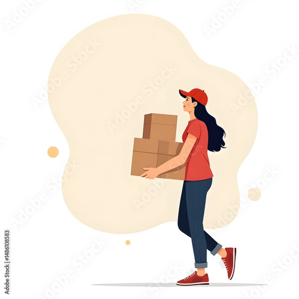 Fototapeta Delivery man / Women  taking parcel for customers vector illustration background white 