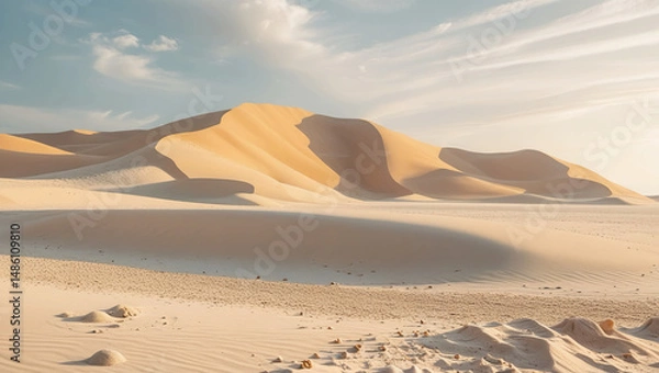 Obraz Sand beach  isolated against a white backdrop.  Sand piles in the desert.  Summer vacation in the desert, scorching summer.