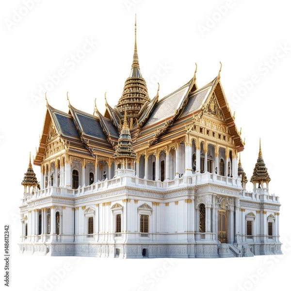 Fototapeta Isolated Golden Thai Temple with Spire