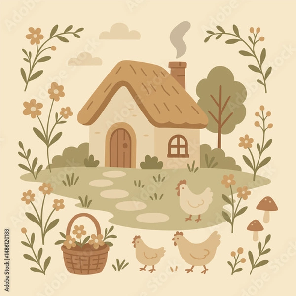 Fototapeta Cottagecore Theme Style Set Illustration Vector Template