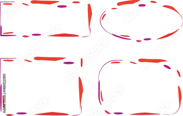 Fototapeta red purple colorful abstract dotted line shapes pattern frames set