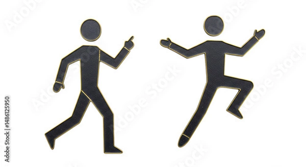 Fototapeta Isolated Two Stylized Figures in Motion with Gold Outline