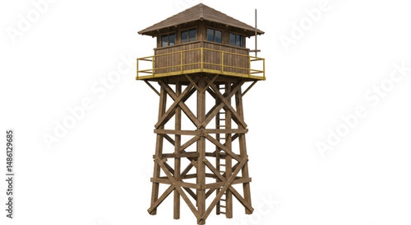 Fototapeta Isolated Wooden Lookout Tower Observation Structure