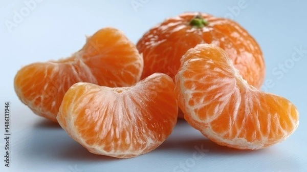 Fototapeta Fresh mandarins arranged in a rustic bowl with green leaves on a textured background, showcasing vibrant colors and natural beauty of seasonal fruits