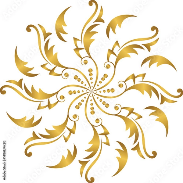 Fototapeta Golden Decorative Swirl Flower Mandala with Rotating Petal Elements for Elegant Ornament, Boho Decoration, and Premium Luxury Branding