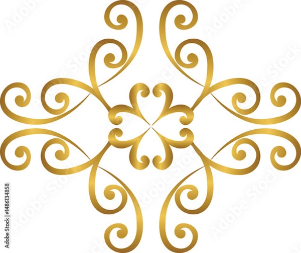 Fototapeta Classic Golden Floral Swirl Ornament with Elegant Symmetry for Royal Invitation, Decorative Element, or Antique Label Design on White Background