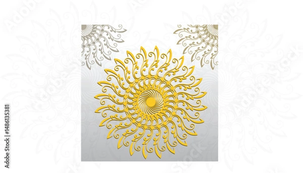 Fototapeta Luxurious Golden Abstract Mandala Spiral on Silver Gradient Background for Elegant Islamic Ornament, Royal Decor, and Premium Branding	