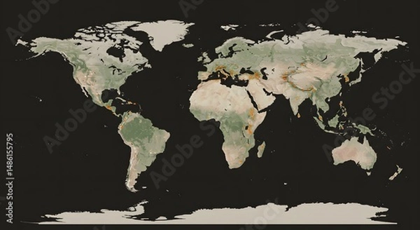 Fototapeta Detailed World Map Showing Terrain and Landmasses