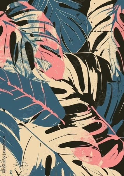 Fototapeta Silkscreen of a calathea art backgrounds pattern.