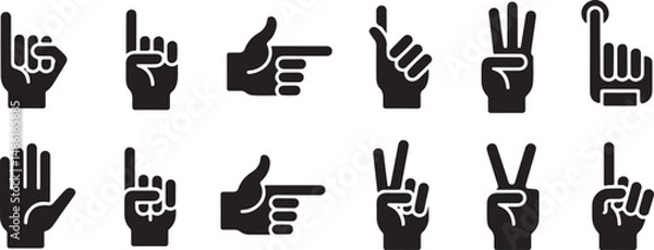 Fototapeta Collection of Black Hand Gestures Icons Set